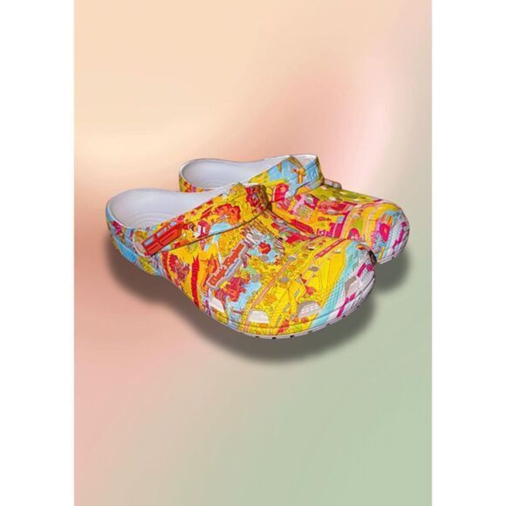Crocs Disney Parks Disneyland Map Print Classic Clogs M8 W10 White EUC